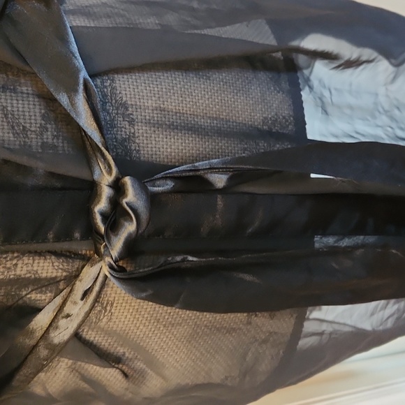 Black Sheer and Satin Sexy Lingerie Robe - Picture 2 of 5